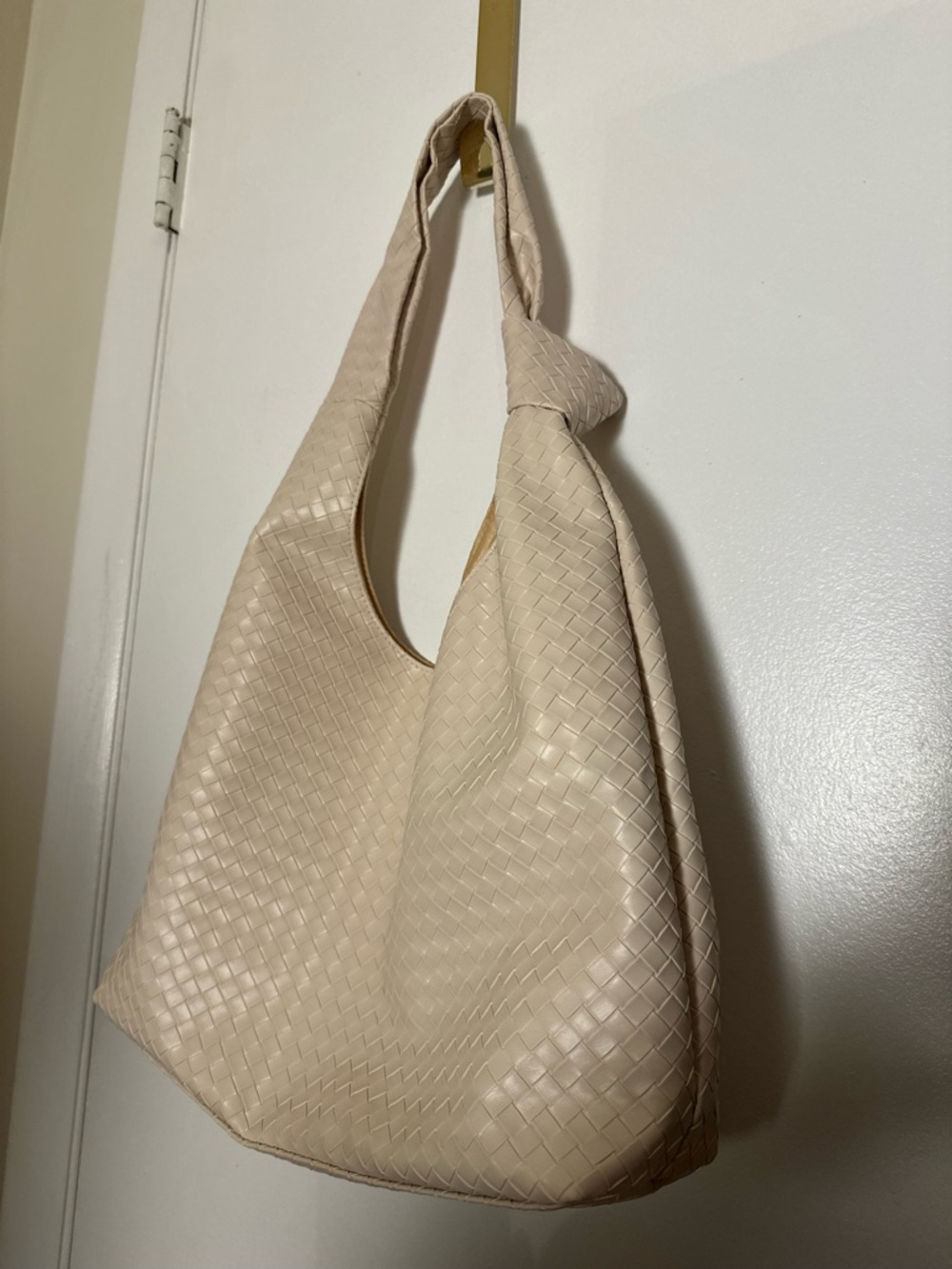 Woven Leather Shoulder Bag in Beige